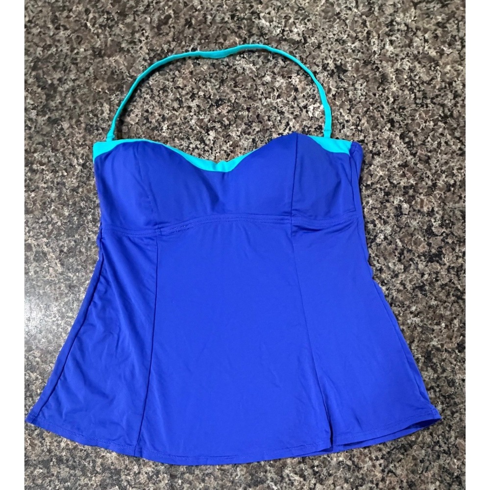 Tommy‎ Bahama Blue Turquoise Trim Halter Tankini Swim Top TSWB1104T Small
